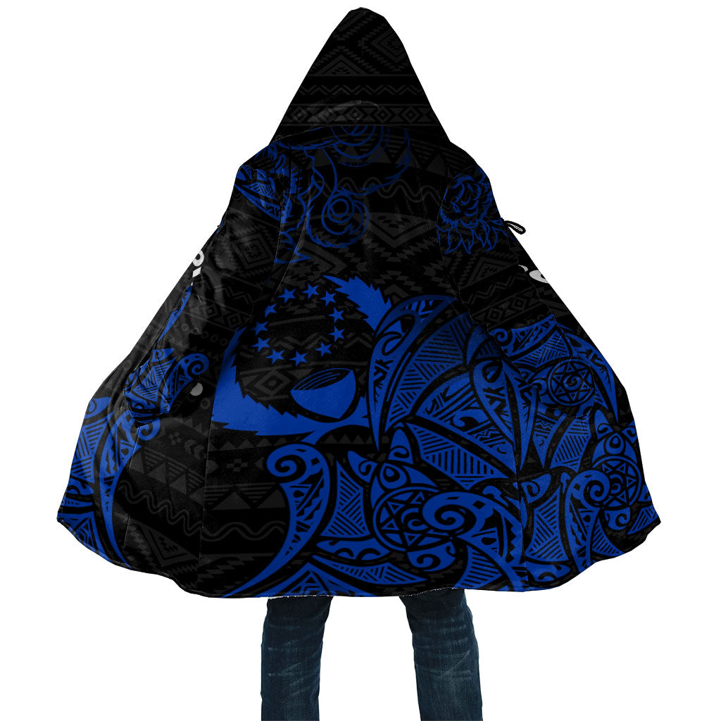 Pohnpei Federated States Of Micronesia Cloak Polynesian Tribal Heritage Art With Blue Island Tattoo Patterns TS04 Unisex Black Blue - Polynesian Pride