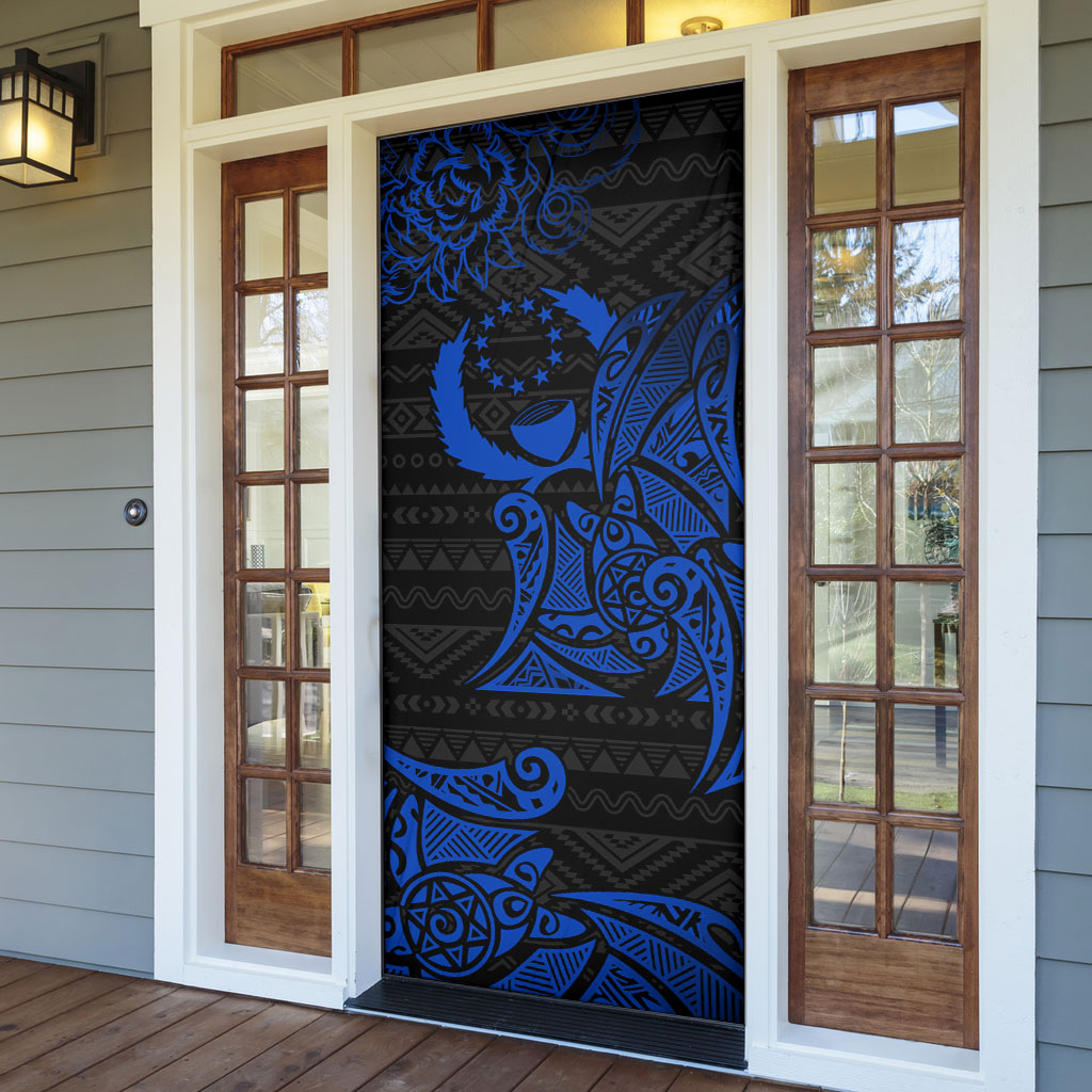 Pohnpei Federated States Of Micronesia Door Cover Polynesian Tribal Heritage Art With Blue Island Tattoo Patterns