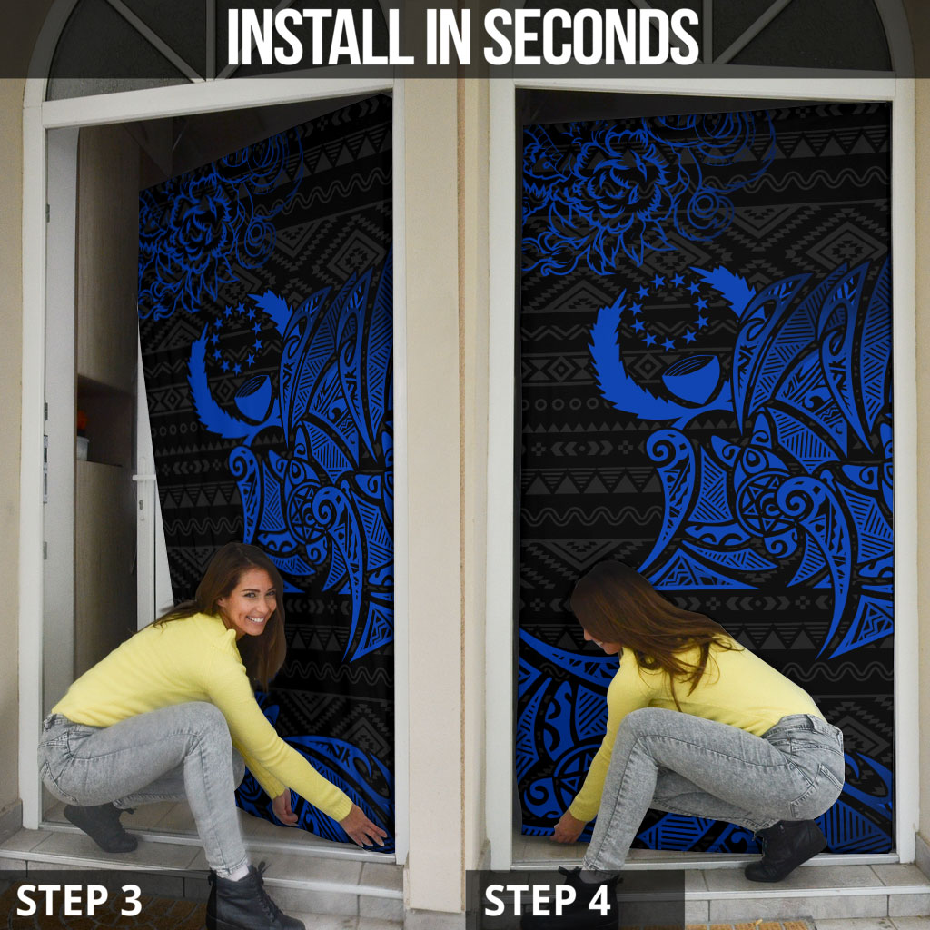 Pohnpei Federated States Of Micronesia Door Cover Polynesian Tribal Heritage Art With Blue Island Tattoo Patterns