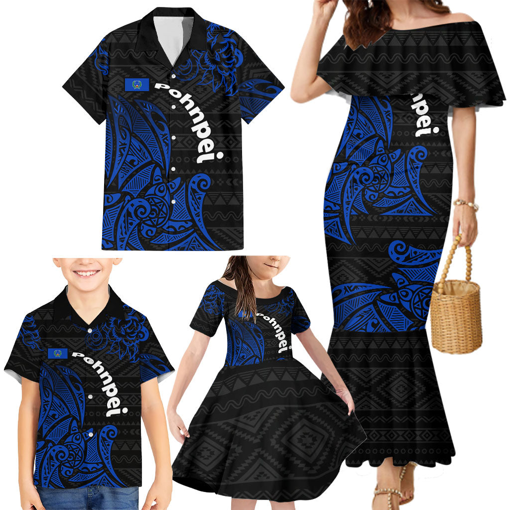 Pohnpei Federated States Of Micronesia Family Matching Mermaid Dress and Hawaiian Shirt Polynesian Tribal Heritage Art With Blue Island Tattoo Patterns TS04 - Polynesian Pride