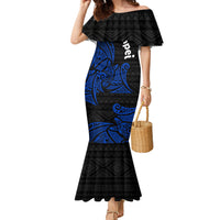Pohnpei Federated States Of Micronesia Family Matching Mermaid Dress and Hawaiian Shirt Polynesian Tribal Heritage Art With Blue Island Tattoo Patterns