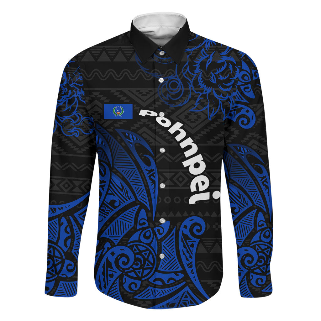 Pohnpei Federated States Of Micronesia Family Matching Puletasi and Hawaiian Shirt Polynesian Tribal Heritage Art With Blue Island Tattoo Patterns