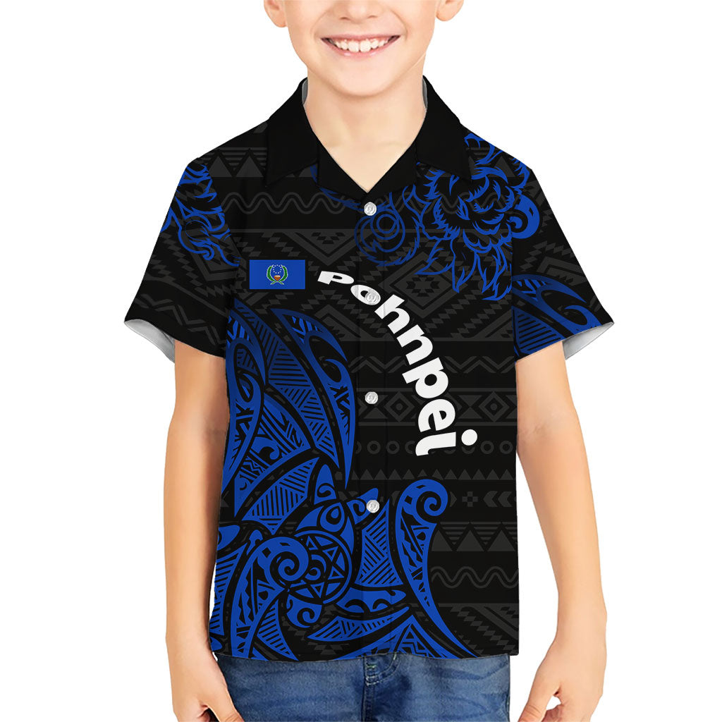 Pohnpei Federated States Of Micronesia Family Matching Summer Maxi Dress and Hawaiian Shirt Polynesian Tribal Heritage Art With Blue Island Tattoo Patterns
