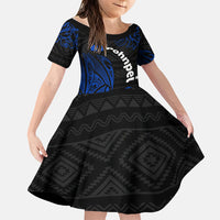 Pohnpei Federated States Of Micronesia Family Matching Tank Maxi Dress and Hawaiian Shirt Polynesian Tribal Heritage Art With Blue Island Tattoo Patterns