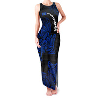 Pohnpei Federated States Of Micronesia Family Matching Tank Maxi Dress and Hawaiian Shirt Polynesian Tribal Heritage Art With Blue Island Tattoo Patterns