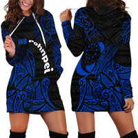 Pohnpei Federated States Of Micronesia Hoodie Dress Polynesian Tribal Heritage Art With Blue Island Tattoo Patterns