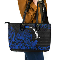 Pohnpei Federated States Of Micronesia Leather Tote Bag Polynesian Tribal Heritage Art With Blue Island Tattoo Patterns