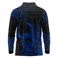 Pohnpei Federated States Of Micronesia Long Sleeve Polo Shirt Polynesian Tribal Heritage Art With Blue Island Tattoo Patterns