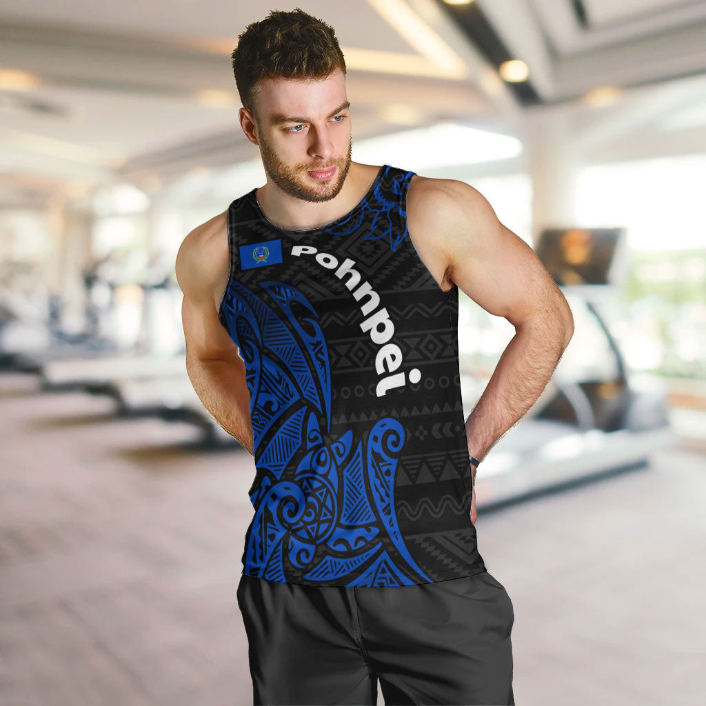 Pohnpei Federated States Of Micronesia Men Tank Top Polynesian Tribal Heritage Art With Blue Island Tattoo Patterns TS04 Black Blue - Polynesian Pride