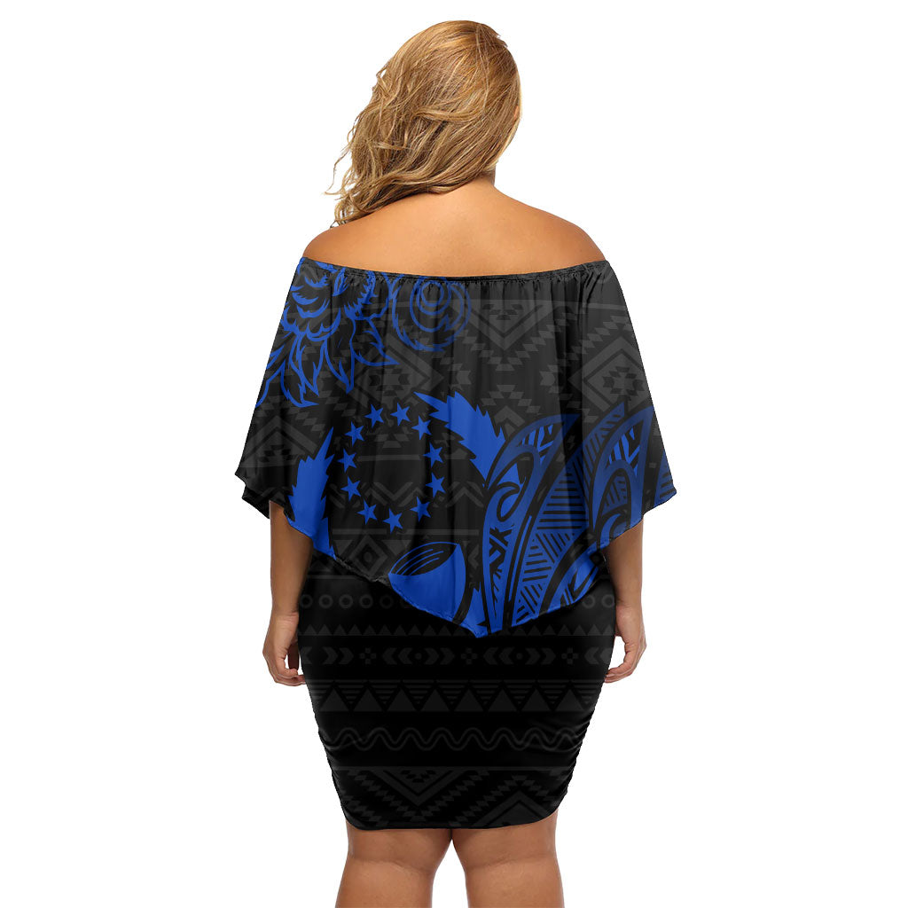 Pohnpei Federated States Of Micronesia Off Shoulder Short Dress Polynesian Tribal Heritage Art With Blue Island Tattoo Patterns