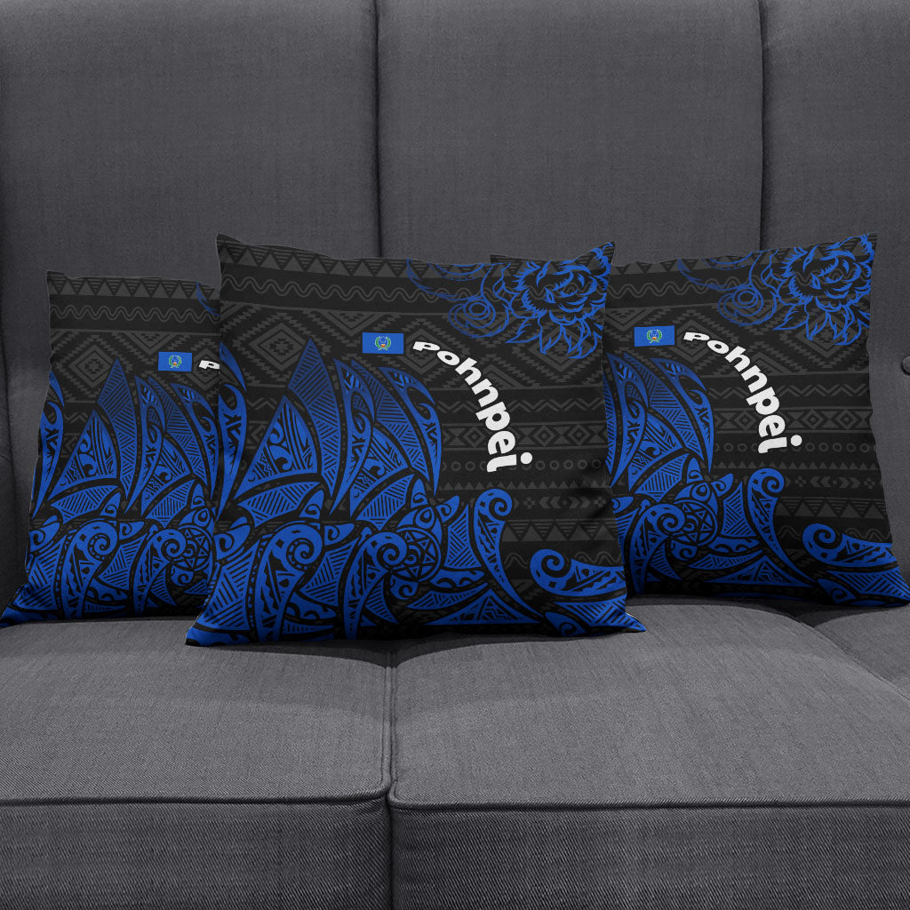 Pohnpei Federated States Of Micronesia Pillow Cover Polynesian Tribal Heritage Art With Blue Island Tattoo Patterns