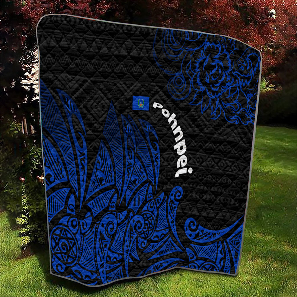 Pohnpei Federated States Of Micronesia Quilt Polynesian Tribal Heritage Art With Blue Island Tattoo Patterns