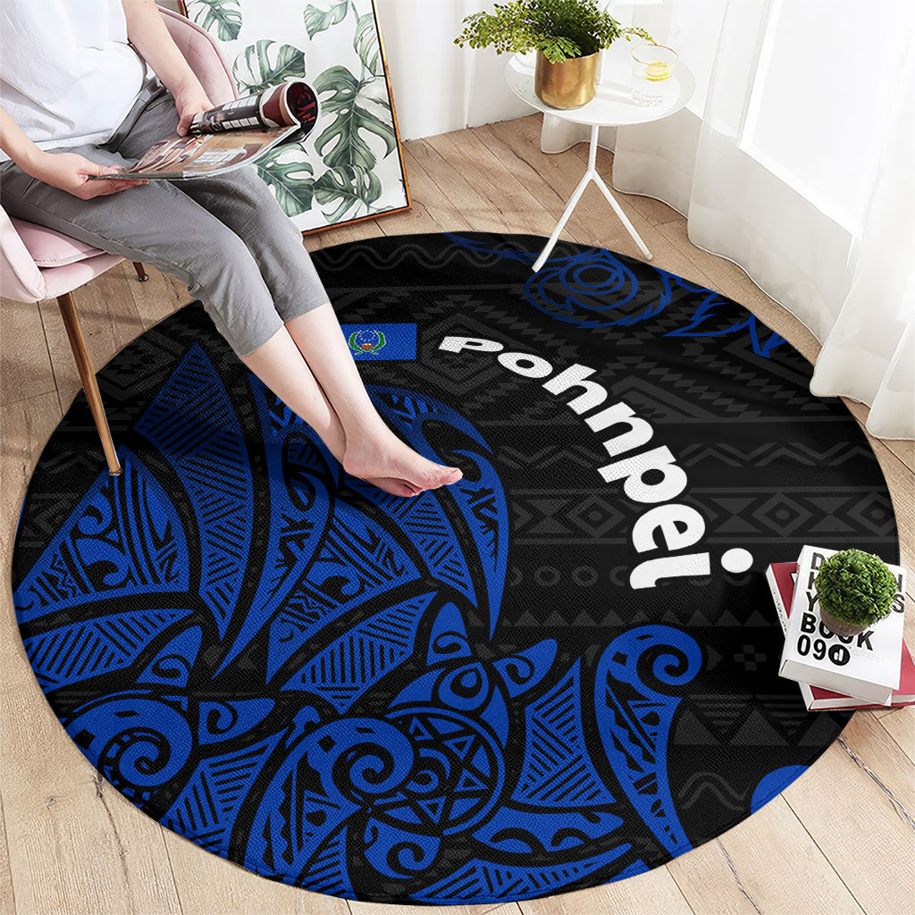 Pohnpei Federated States Of Micronesia Round Carpet Polynesian Tribal Heritage Art With Blue Island Tattoo Patterns
