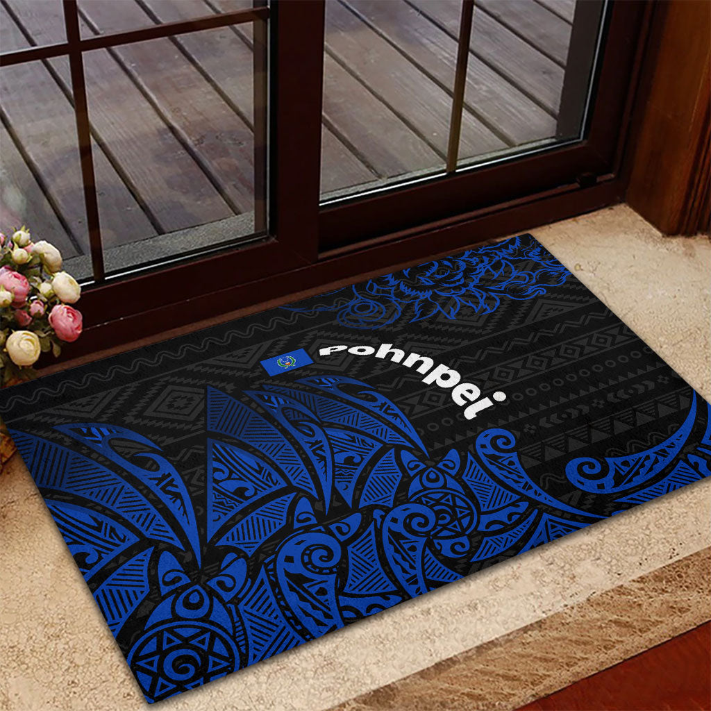 Pohnpei Federated States Of Micronesia Rubber Doormat Polynesian Tribal Heritage Art With Blue Island Tattoo Patterns