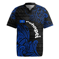 Pohnpei Federated States Of Micronesia Rugby Jersey Polynesian Tribal Heritage Art With Blue Island Tattoo Patterns