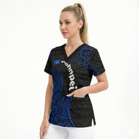 Pohnpei Federated States Of Micronesia Scrub Top Polynesian Tribal Heritage Art With Blue Island Tattoo Patterns