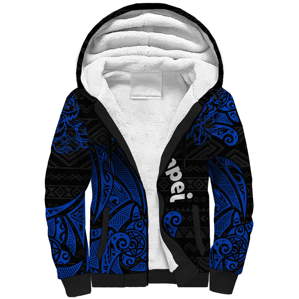 Pohnpei Federated States Of Micronesia Sherpa Hoodie Polynesian Tribal Heritage Art With Blue Island Tattoo Patterns TS04 Unisex Black Blue - Polynesian Pride