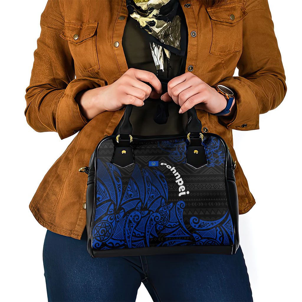 Pohnpei Federated States Of Micronesia Shoulder Handbag Polynesian Tribal Heritage Art With Blue Island Tattoo Patterns