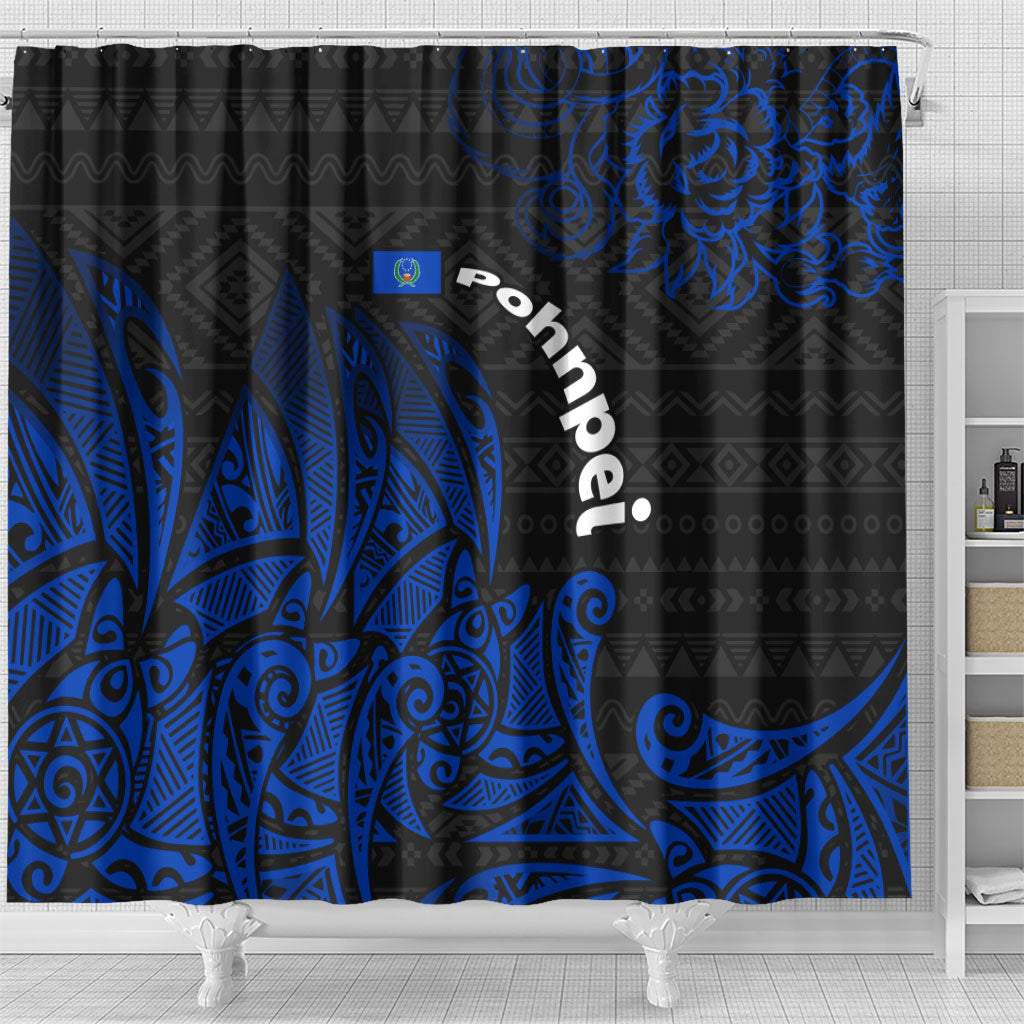Pohnpei Federated States Of Micronesia Shower Curtain Polynesian Tribal Heritage Art With Blue Island Tattoo Patterns