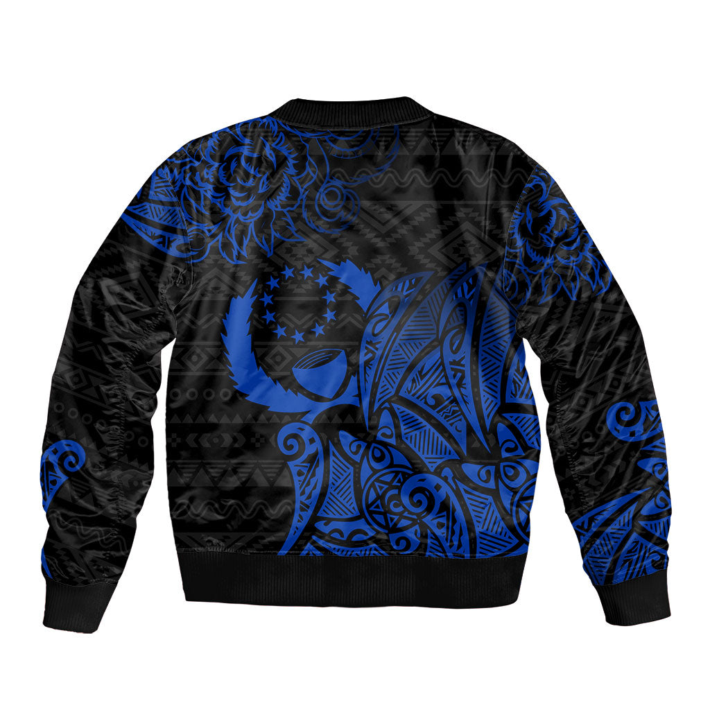 Pohnpei Federated States Of Micronesia Sleeve Zip Bomber Jacket Polynesian Tribal Heritage Art With Blue Island Tattoo Patterns