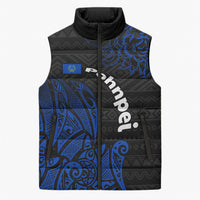 Pohnpei Federated States Of Micronesia Sleeveless Puffer Jacket Polynesian Tribal Heritage Art With Blue Island Tattoo Patterns