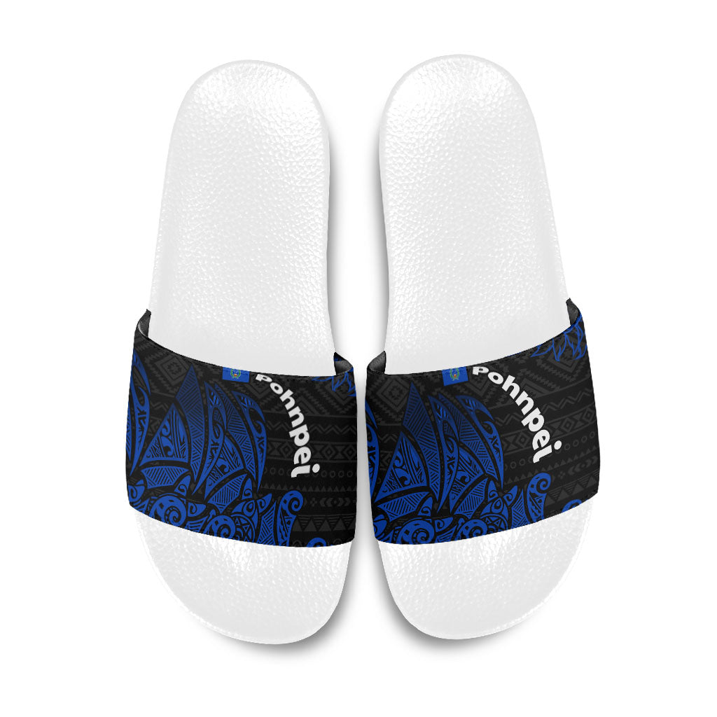 Pohnpei Federated States Of Micronesia Slide Sandals Polynesian Tribal Heritage Art With Blue Island Tattoo Patterns