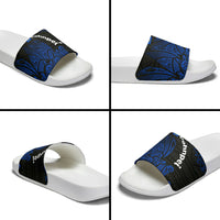 Pohnpei Federated States Of Micronesia Slide Sandals Polynesian Tribal Heritage Art With Blue Island Tattoo Patterns