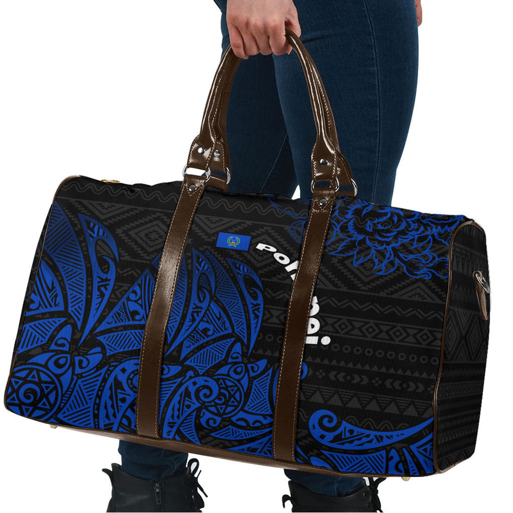 Pohnpei Federated States Of Micronesia Travel Bag Polynesian Tribal Heritage Art With Blue Island Tattoo Patterns