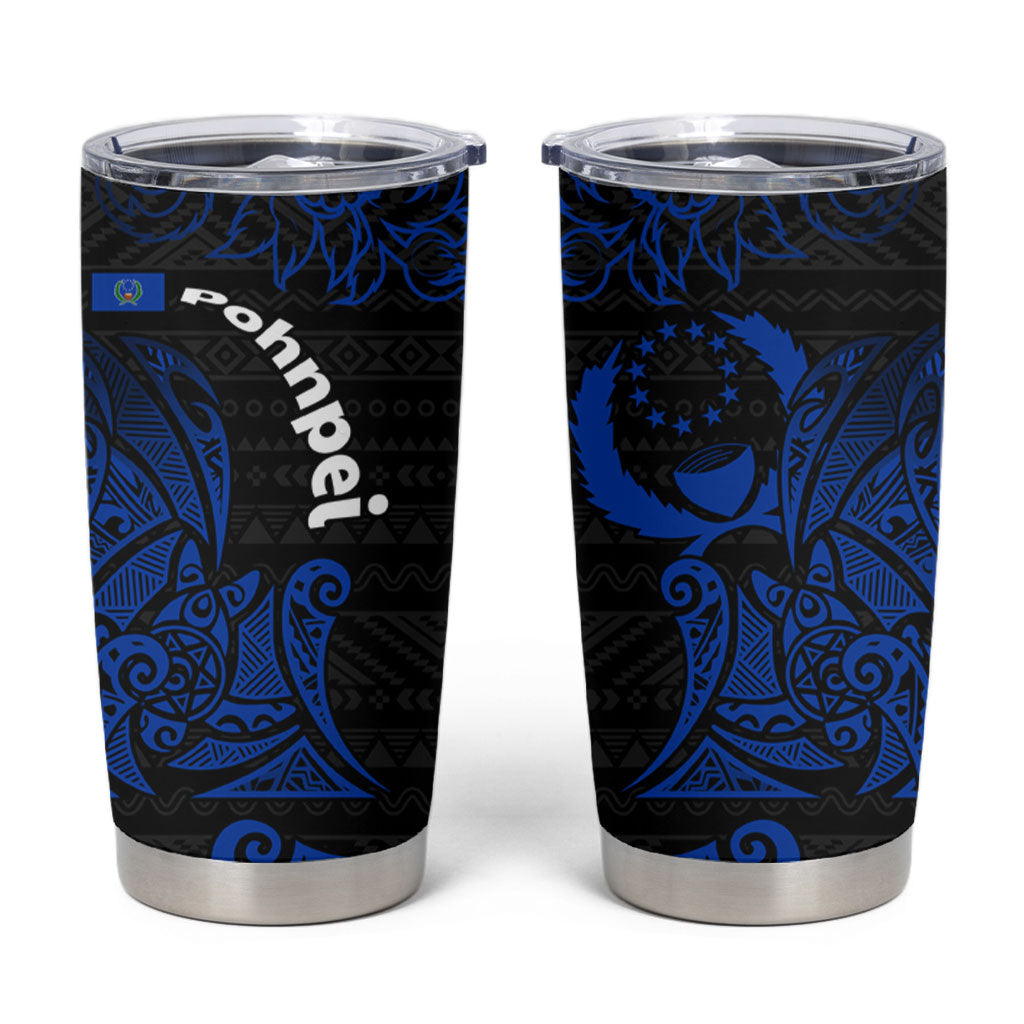 Pohnpei Federated States Of Micronesia Tumbler Cup Polynesian Tribal Heritage Art With Blue Island Tattoo Patterns TS04 Black Blue - Polynesian Pride