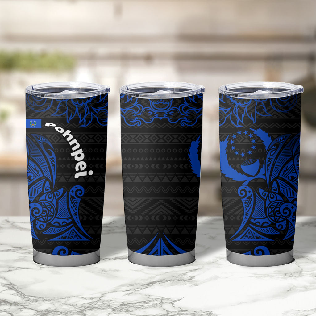 Pohnpei Federated States Of Micronesia Tumbler Cup Polynesian Tribal Heritage Art With Blue Island Tattoo Patterns