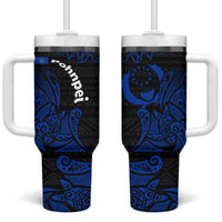 Pohnpei Federated States Of Micronesia Tumbler With Handle Polynesian Tribal Heritage Art With Blue Island Tattoo Patterns