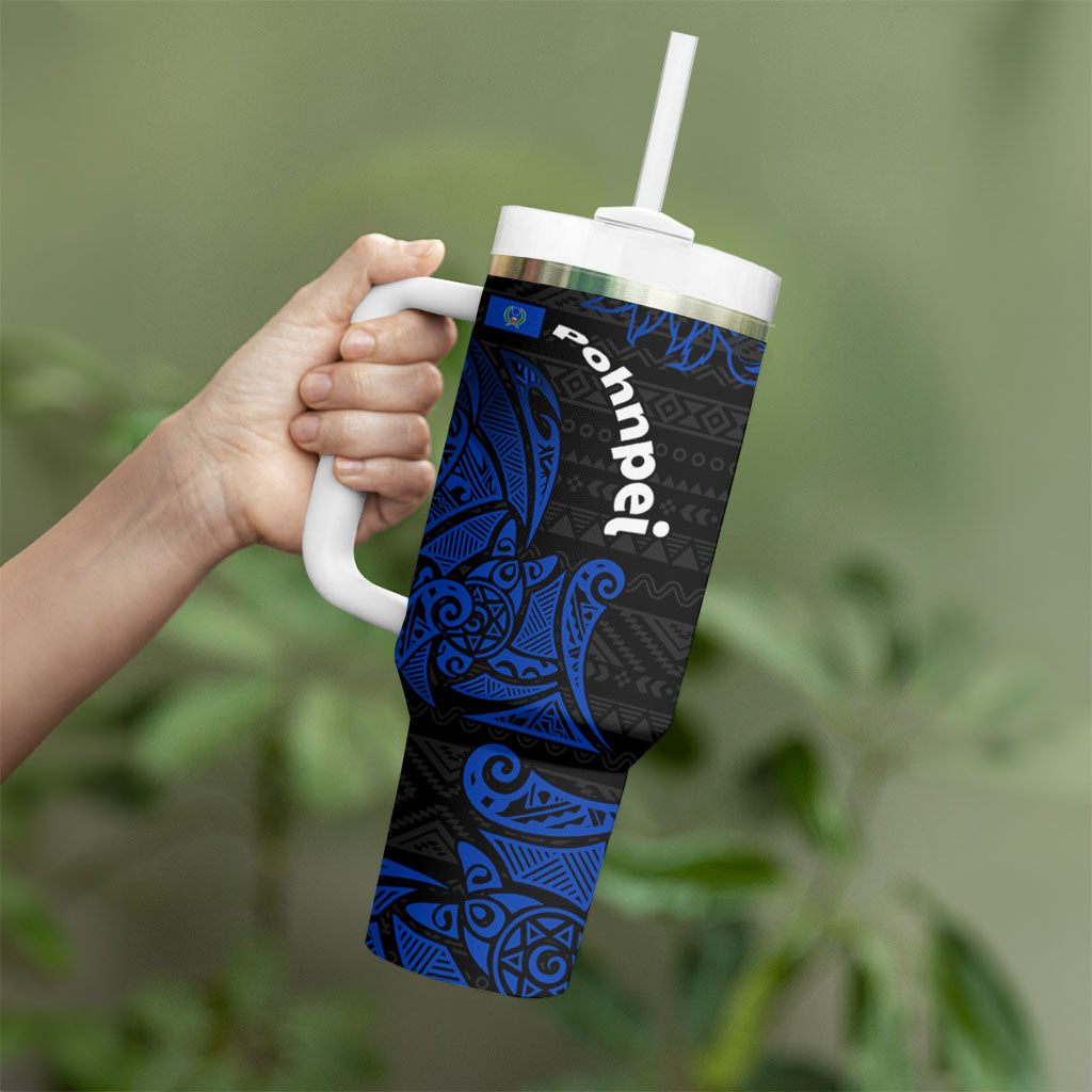 Pohnpei Federated States Of Micronesia Tumbler With Handle Polynesian Tribal Heritage Art With Blue Island Tattoo Patterns