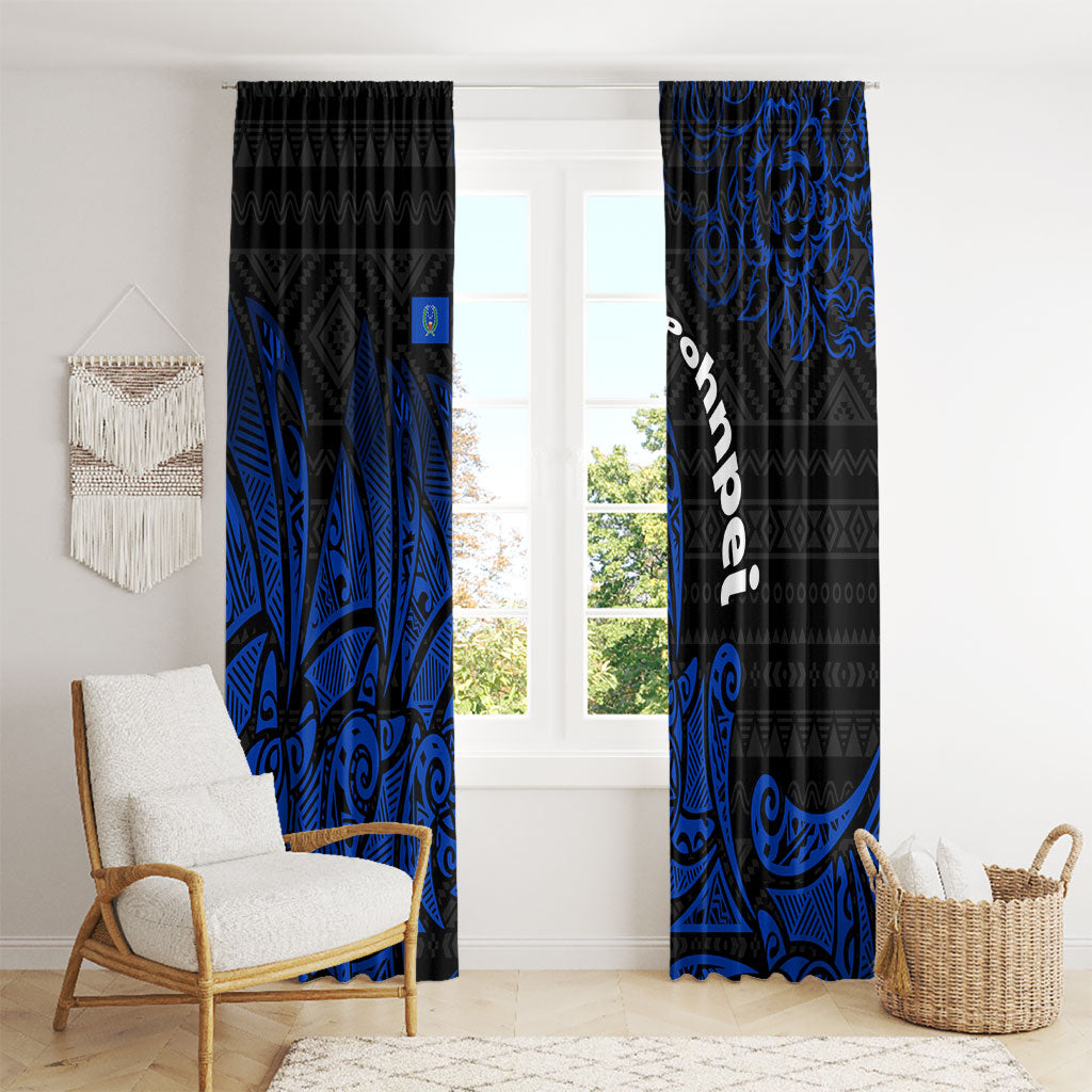 Pohnpei Federated States Of Micronesia Window Curtain Polynesian Tribal Heritage Art With Blue Island Tattoo Patterns