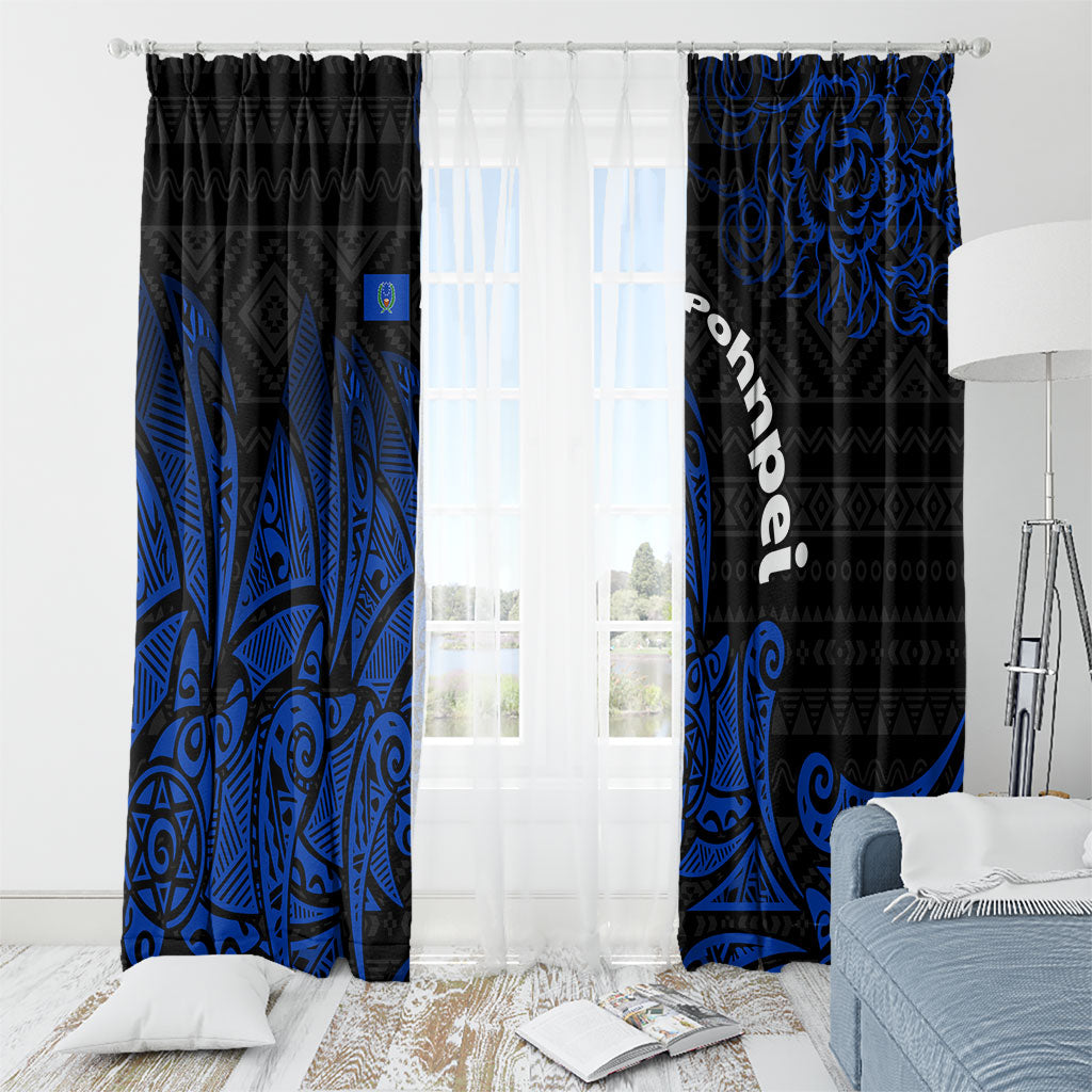 Pohnpei Federated States Of Micronesia Window Curtain Polynesian Tribal Heritage Art With Blue Island Tattoo Patterns