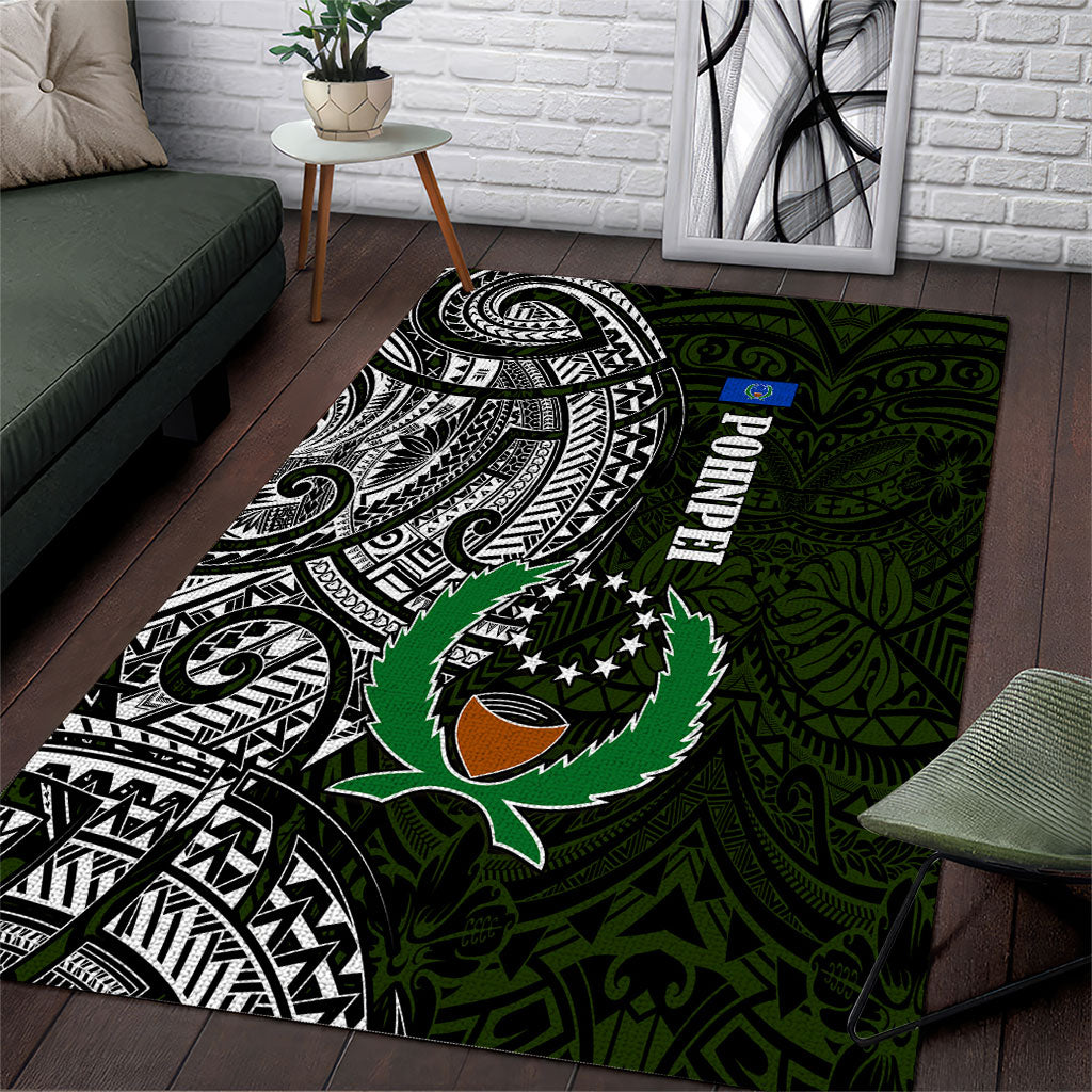 Pohnpei Federated States Of Micronesia Area Rug Polynesian Tribal Heritage Art With Kaselehlie State Seal TS04 Green White - Polynesian Pride