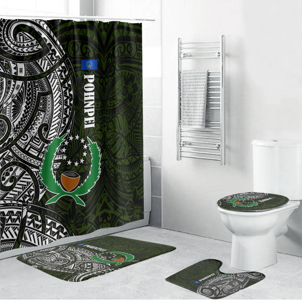 Pohnpei Federated States Of Micronesia Bathroom Set Polynesian Tribal Heritage Art With Kaselehlie State Seal TS04 Bathroom Set (4 pcs) Green White - Polynesian Pride