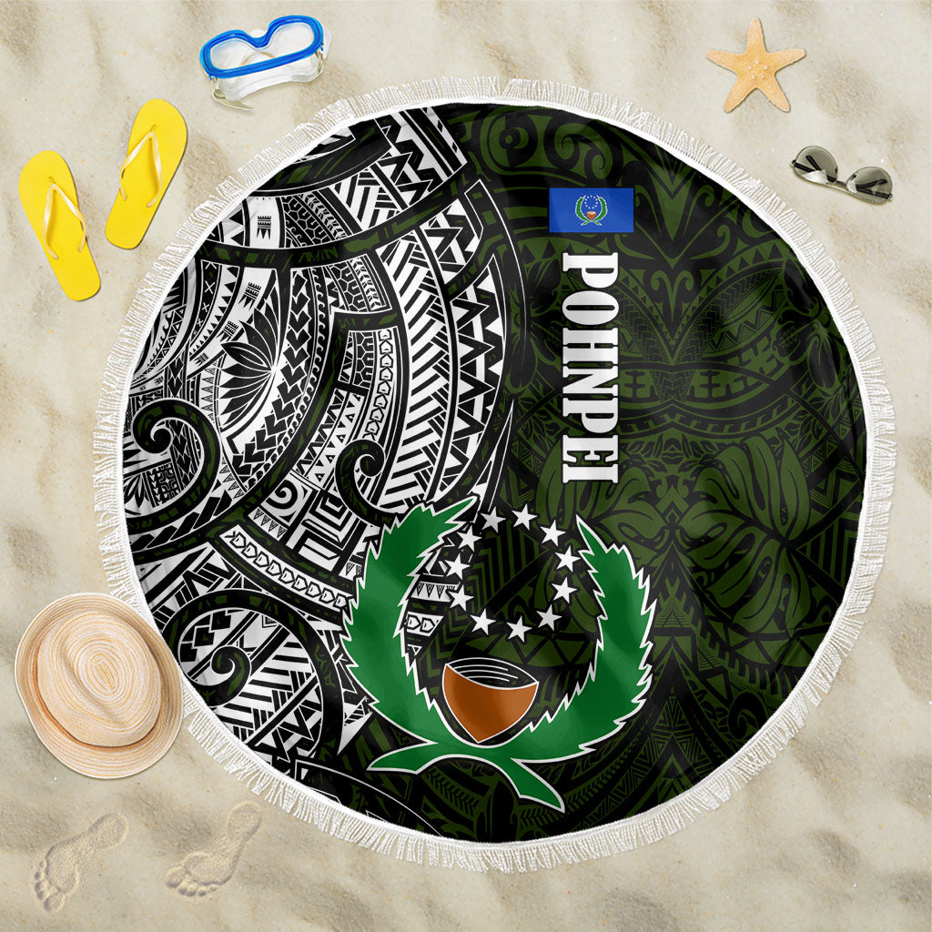 Pohnpei Federated States Of Micronesia Beach Blanket Polynesian Tribal Heritage Art With Kaselehlie State Seal TS04 One Size 150cm Green White - Polynesian Pride