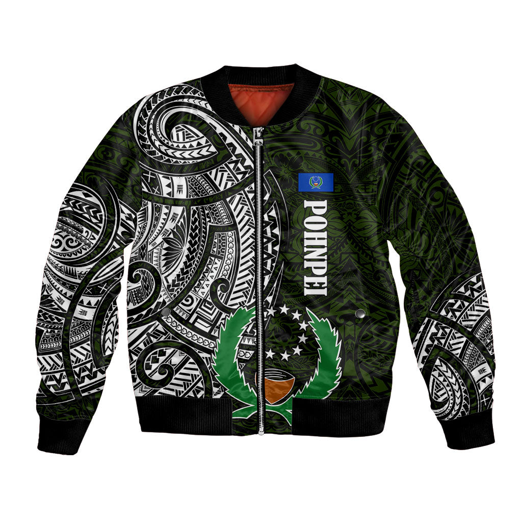 Pohnpei Federated States Of Micronesia Bomber Jacket Polynesian Tribal Heritage Art With Kaselehlie State Seal TS04 Unisex Green White - Polynesian Pride