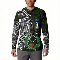 Pohnpei Federated States Of Micronesia Button Sweatshirt Polynesian Tribal Heritage Art With Kaselehlie State Seal