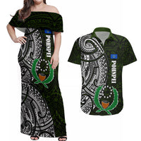 Pohnpei Federated States Of Micronesia Couples Matching Off Shoulder Maxi Dress and Hawaiian Shirt Polynesian Tribal Heritage Art With Kaselehlie State Seal