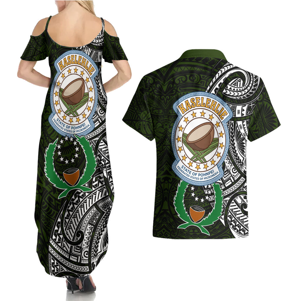 Pohnpei Federated States Of Micronesia Couples Matching Summer Maxi Dress and Hawaiian Shirt Polynesian Tribal Heritage Art With Kaselehlie State Seal