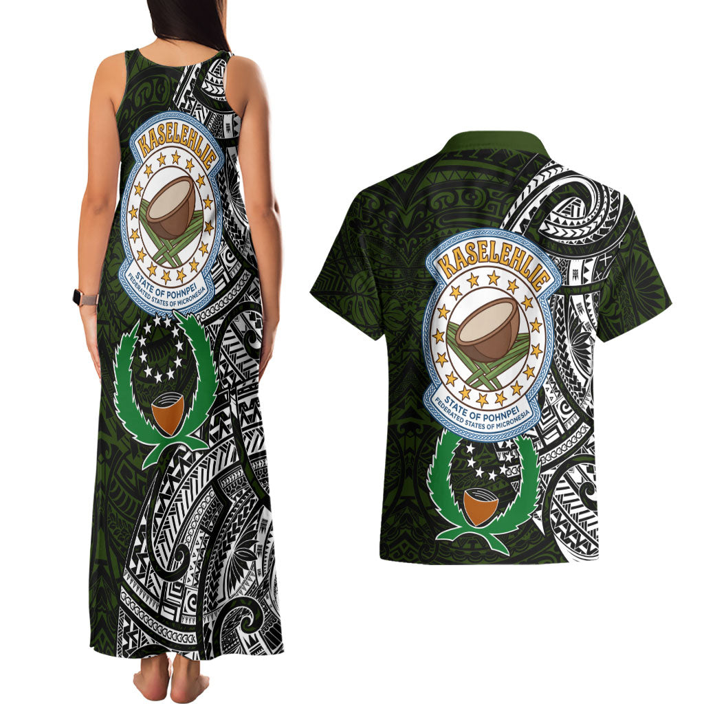 Pohnpei Federated States Of Micronesia Couples Matching Tank Maxi Dress and Hawaiian Shirt Polynesian Tribal Heritage Art With Kaselehlie State Seal