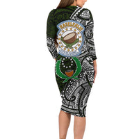 Pohnpei Federated States Of Micronesia Family Matching Long Sleeve Bodycon Dress and Hawaiian Shirt Polynesian Tribal Heritage Art With Kaselehlie State Seal