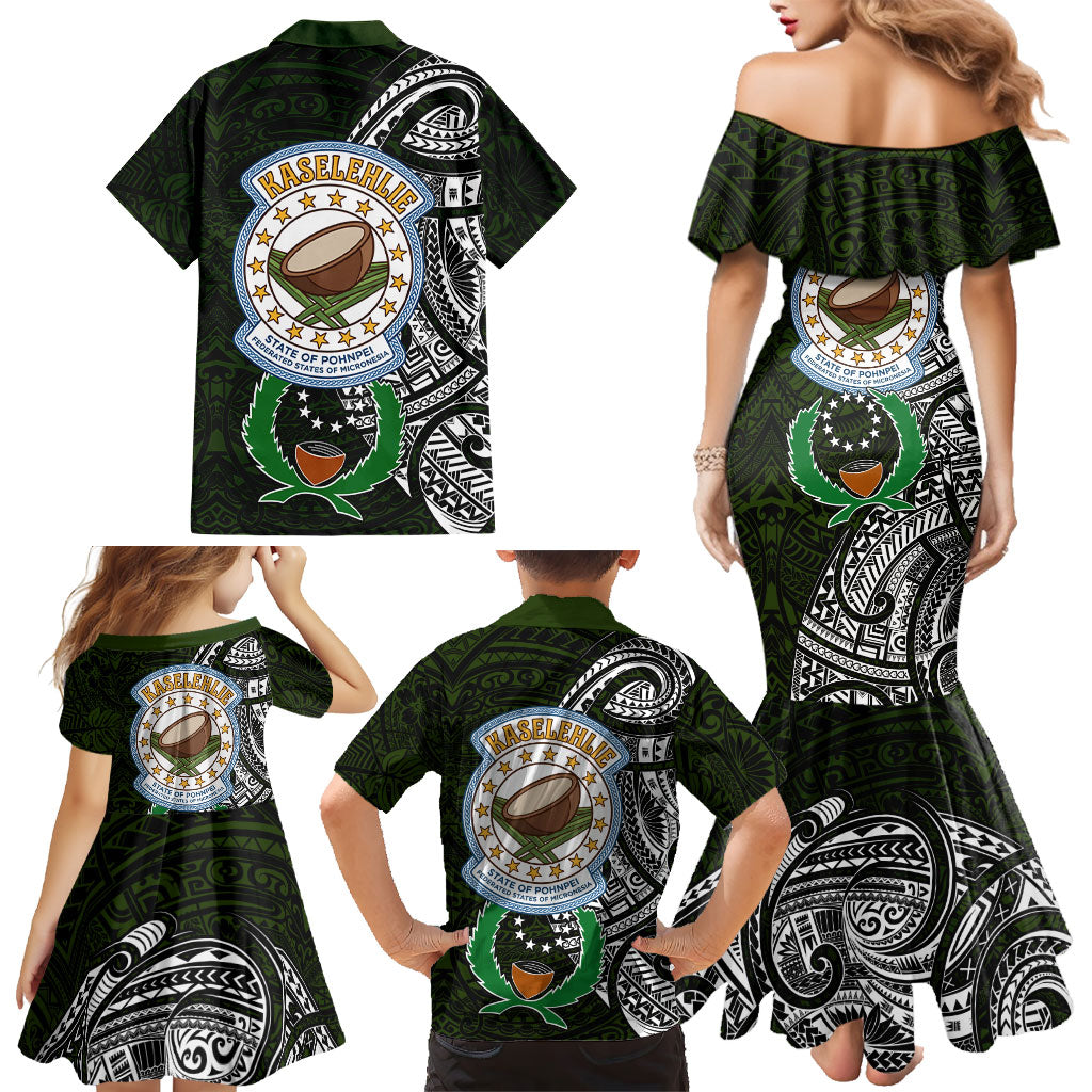 Pohnpei Federated States Of Micronesia Family Matching Mermaid Dress and Hawaiian Shirt Polynesian Tribal Heritage Art With Kaselehlie State Seal