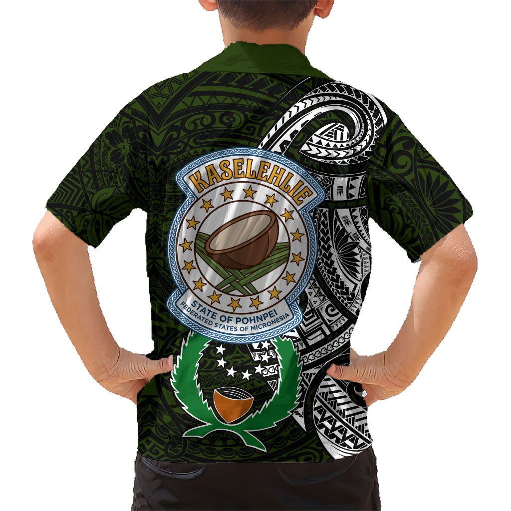 Pohnpei Federated States Of Micronesia Family Matching Off Shoulder Maxi Dress and Hawaiian Shirt Polynesian Tribal Heritage Art With Kaselehlie State Seal