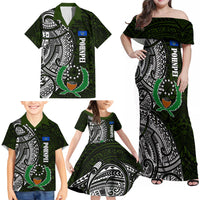 Pohnpei Federated States Of Micronesia Family Matching Off Shoulder Maxi Dress and Hawaiian Shirt Polynesian Tribal Heritage Art With Kaselehlie State Seal