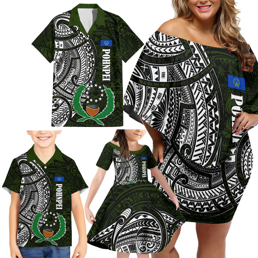 Pohnpei Federated States Of Micronesia Family Matching Off Shoulder Short Dress and Hawaiian Shirt Polynesian Tribal Heritage Art With Kaselehlie State Seal TS04 - Polynesian Pride