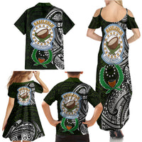 Pohnpei Federated States Of Micronesia Family Matching Summer Maxi Dress and Hawaiian Shirt Polynesian Tribal Heritage Art With Kaselehlie State Seal