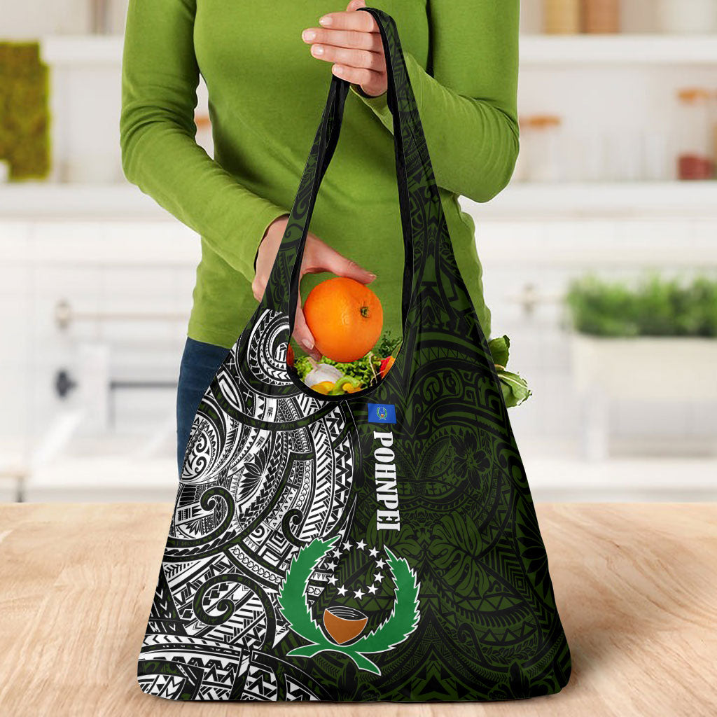 Pohnpei Federated States Of Micronesia Grocery Bag Polynesian Tribal Heritage Art With Kaselehlie State Seal
