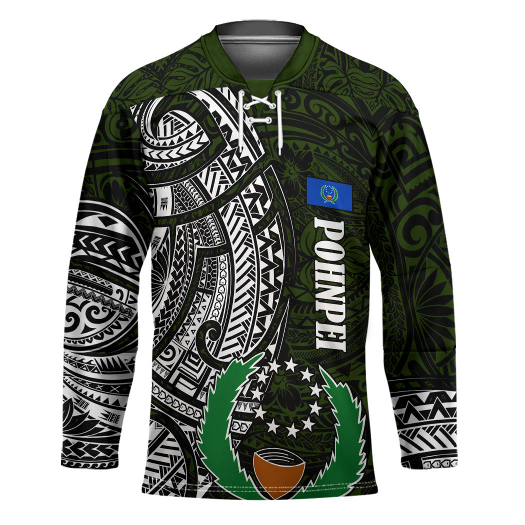 Pohnpei Federated States Of Micronesia Hockey Jersey Polynesian Tribal Heritage Art With Kaselehlie State Seal